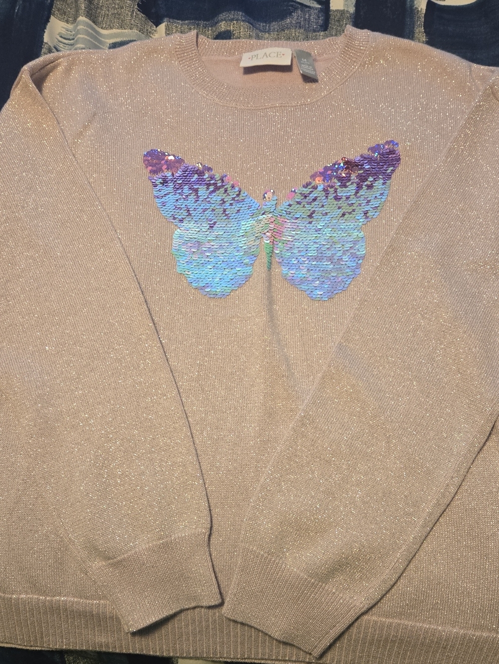 The Children's Place Girls' Sequin Butterfly Sparkle Sweater - Light Purple